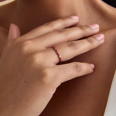 Astrid &amp; Miyu Pink Sapphire Baguette Band Ring In Solid Gold