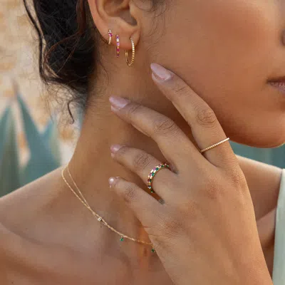 Astrid &amp; Miyu Pink Sapphire Baguette Band Ring In Solid Gold