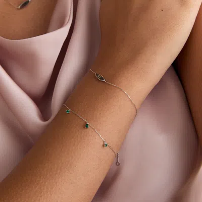 Astrid &amp; Miyu Emerald Charm Bracelet In Solid White Gold
