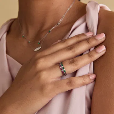 Astrid &amp; Miyu Emerald Baguette Band Ring In Solid White Gold