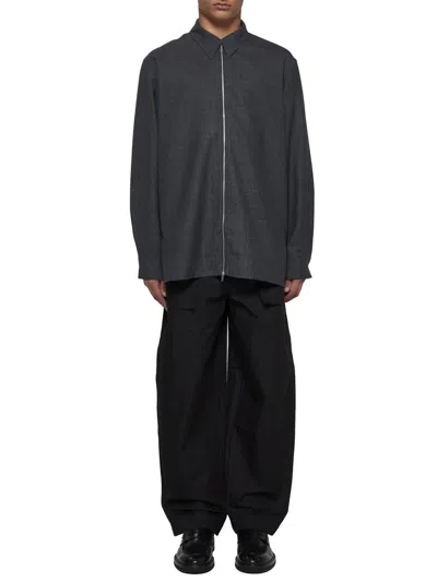 Studio Nicholson Axia Zip-up Wool Shirt In Tarmac Grey