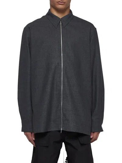 Studio Nicholson Axia Zip-up Wool Shirt In Tarmac Grey