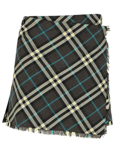 Burberry Check-pattern Wool Skirt In Green