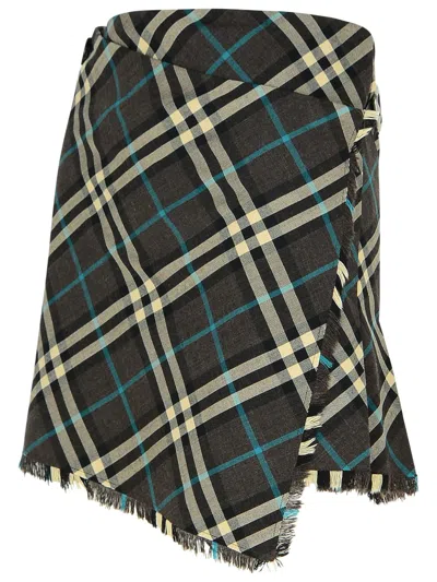 Burberry Check-pattern Wool Skirt In Green