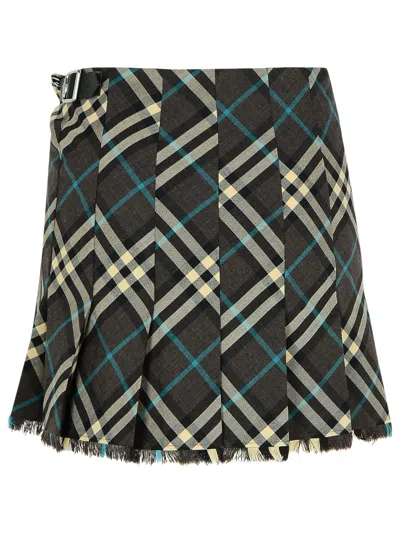 Burberry Check-pattern Wool Skirt In Green