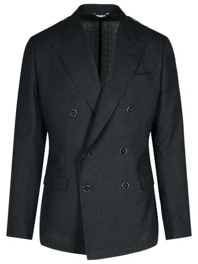 Shop Dolce & Gabbana 'drop 7' Dark Grey Wool Blazer Man In Gray