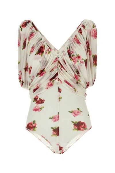 Magda Butrym Draped Sleeves Floral Pattern Bodysuit In Multicolor