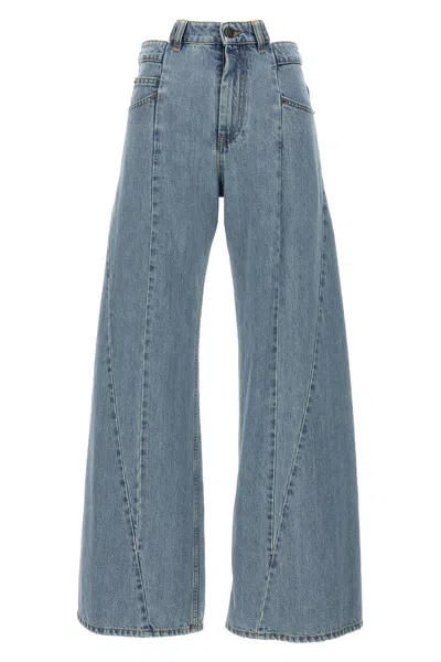 Shop Maison Margiela Women Asymmetrical Waist Jeans In Blue