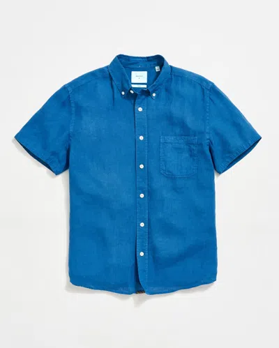 Billy Reid Short Sleeve Linen Tuscumbia Shirt Button Down In Blue