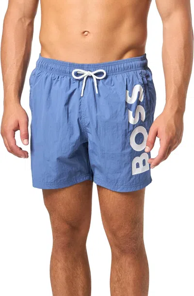 Hugo Boss Octopus Nylon Logo Print Regular Fit 5.3 Swim Trunks In Multi