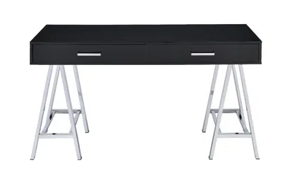Homezia 54" Black And Silver Writing Desk With Two Drawers