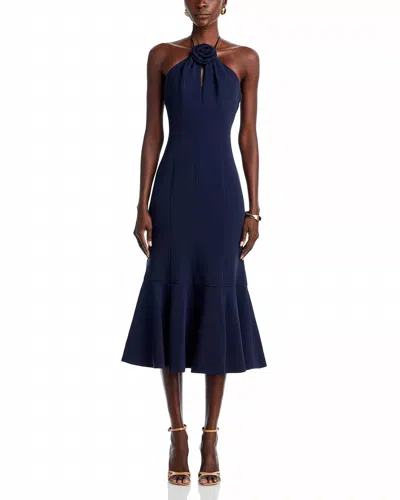 Cinq À Sept Jennie Crepe Flower Midi Halter Dress In Blue