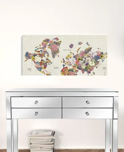 Homezia 36" X 24" Fun Floral Map Of The World Canvas Wall Art