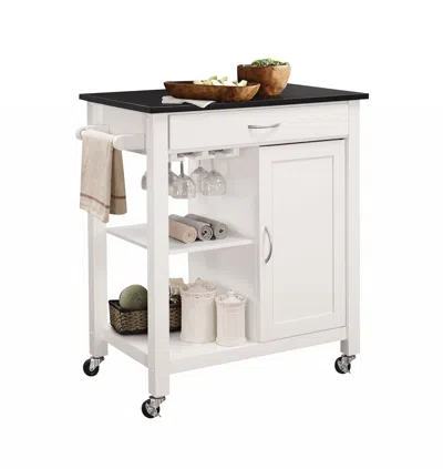Homezia 32" X 19" X 34" Black And White Rubber Wood Kitchen Cart