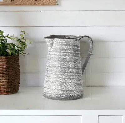 Homezia 11" Gray And White Abstract Metal Jug Vase