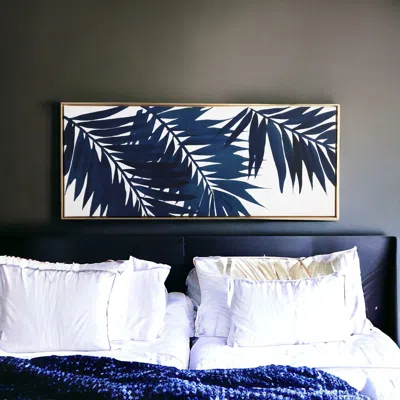 Homezia Bold Blue Palms Framed Canvas Wall Art Floater Frame Graphic Art Wall Art