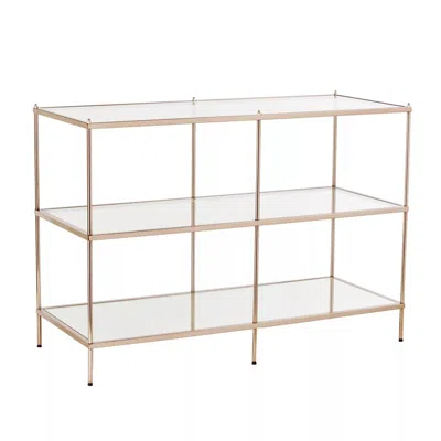 Homezia 42" Clear And Gold Glass Mirrored Floor Shelf Console Table With Storage
