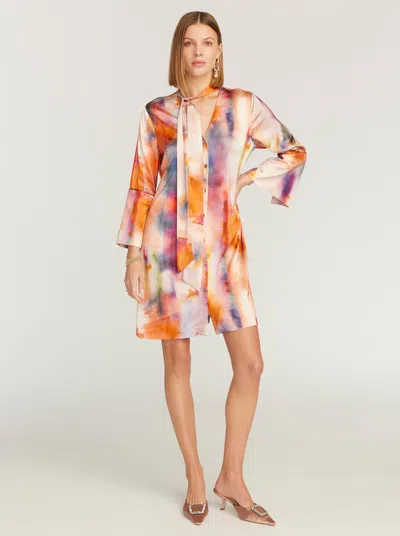 Robert Graham Brenna Tie Neck Long Sleeve Shift Dress In Multi