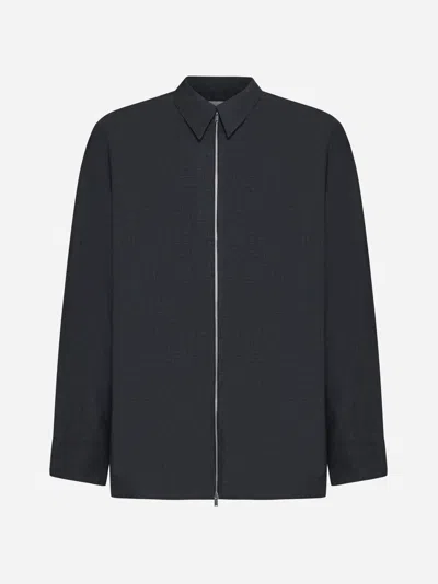 Studio Nicholson Axia Zip-up Wool Shirt In Tarmac Grey