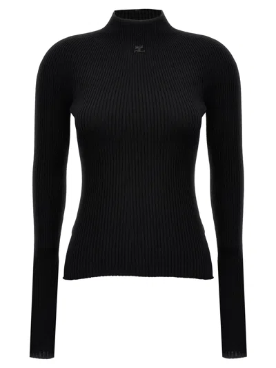 Shop Courrèges Solar Light Rib Sweater, Cardigans In Black