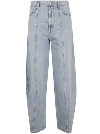 Agolde Luna Pieced High Waist Raw Hem Barrel Jeans In Blue