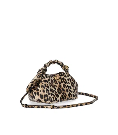 Shop Ganni Bou Handbag With Leopard Print In Brown