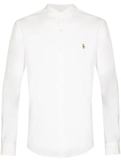 Polo Ralph Lauren Slim Fit White Cotton Shirt With Embroidered Logo In White