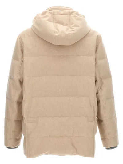 Brunello Cucinelli Knit Insert Down Jacket Puffer Jackets Beige In Beige