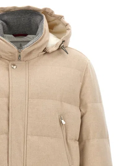 Brunello Cucinelli Knit Insert Down Jacket Puffer Jackets Beige In Beige
