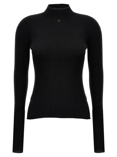 Shop Courrèges 'solar Light Rib' Sweater In Black