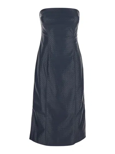 Rotate Birger Christensen 'textured Strapless Midi Dress With Back Slit' In Blue