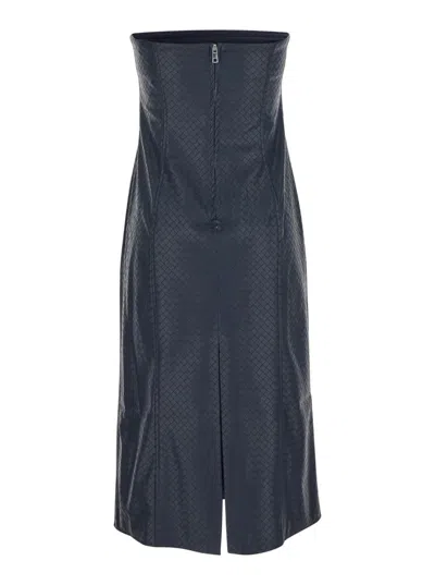 Rotate Birger Christensen 'textured Strapless Midi Dress With Back Slit' In Blue