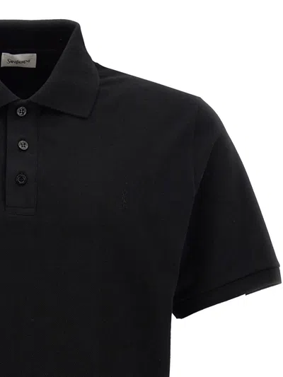 Shop Saint Laurent Logo Embroidery Polo Shirt In Black