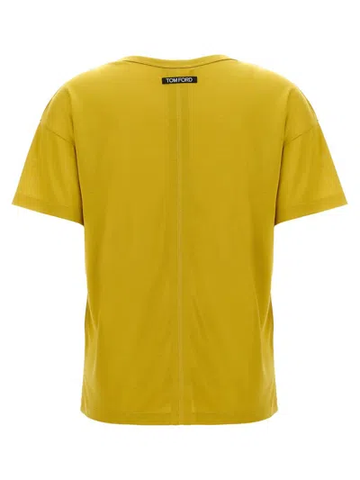 Tom Ford Relaxed Silk T-shirt With Crew Neck In Yellow
