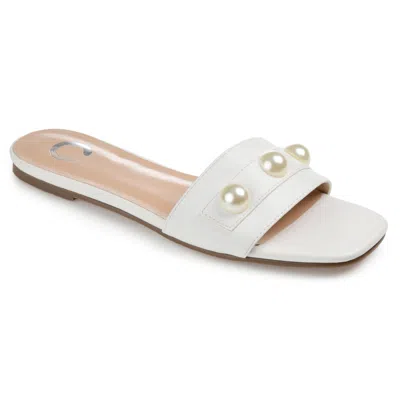 Journee Collection Women's Leonie Imitation Pearl Embellished Slide Flat Sandals In White