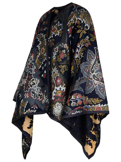 Shop Etro Jacquard Cape In Blue