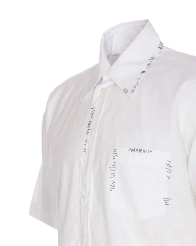 Marni Short Sleeves Cotton Poplin Shirt With Embroidered Chest Pocket In White