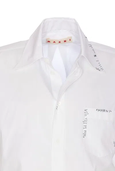 Marni Short Sleeves Cotton Poplin Shirt With Embroidered Chest Pocket In White