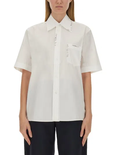 Marni Short Sleeves Cotton Poplin Shirt With Embroidered Chest Pocket In White