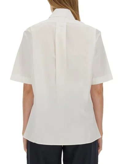 Marni Short Sleeves Cotton Poplin Shirt With Embroidered Chest Pocket In White