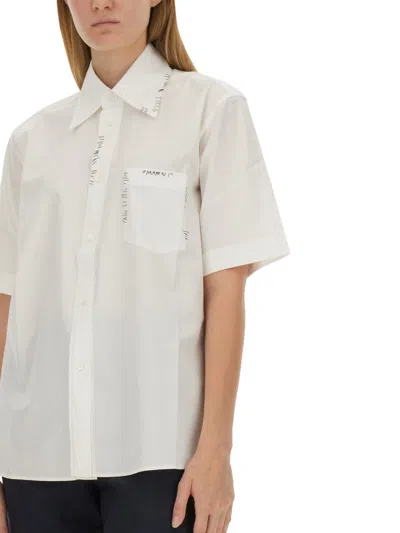 Marni Short Sleeves Cotton Poplin Shirt With Embroidered Chest Pocket In White
