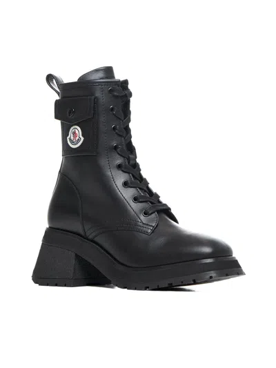 Shop Moncler Gigi Lace-up Leather Ankle Boots In Black