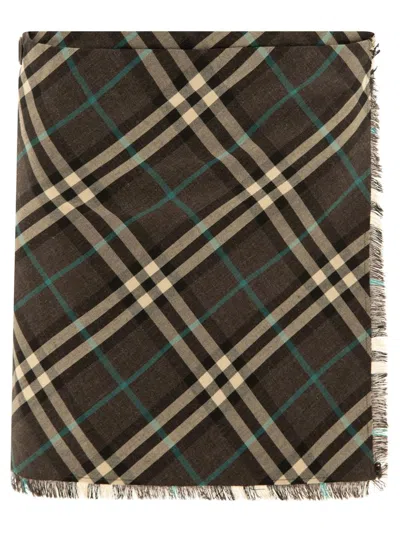 Burberry Check-pattern Wool Skirt In Grey