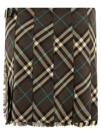Burberry Check-pattern Wool Skirt In Grey