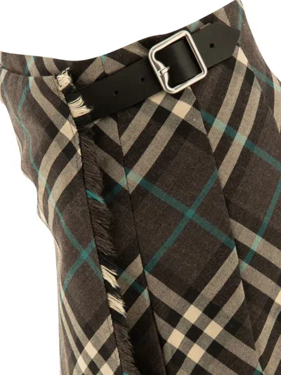 Burberry Check-pattern Wool Skirt In Grey