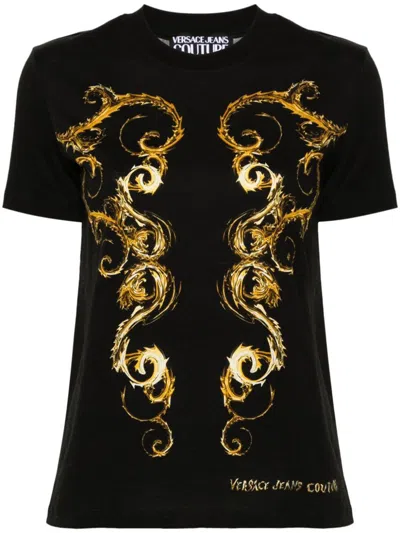 Shop Versace Jeans Couture T-shirt With Chromo Couture Print In Nero E Oro