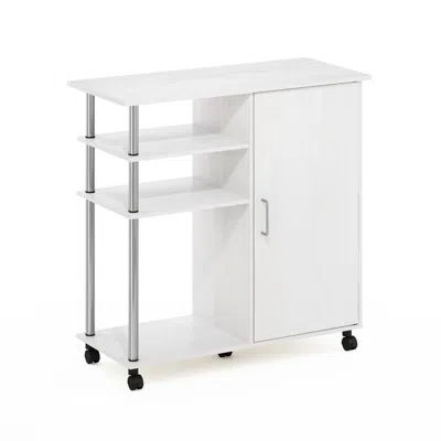 Furinno Helena 4-tier Utility Kitchen Island And Storage Cart On Wheels With Stainless Steel Tubes, White Oa