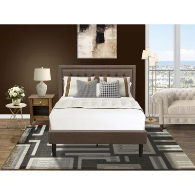 East West Furniture Kd18f-1ga08 2 Piece Bedroom Set - Full Bed Brown Headboard With 1 Mid Century Nightstand - Black Fin