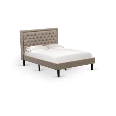 East West Furniture Kdf-16-f Platform Full Size Bed - Dark Khaki Linen Fabric Upholestered Bed Headboard With Button Tuf