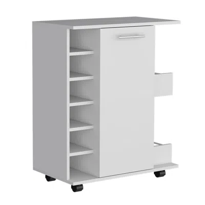 Depot E-shop Bar Cart With 6-built In Bottle Racks, Casters And 2-open Side Shelves, White
